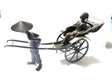 Vintage japanese bronze rickshaw Figural Sculpture 
