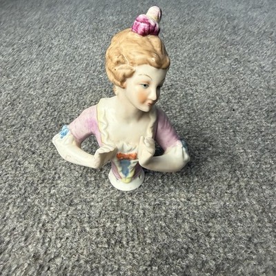 Vtg Victorian German Bisque Style Pincushion Porcelain Half Doll 20th Century 5 