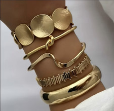 Gold Stackable Bangle  Cuff Bracelet Set, Metal, 6.29-9.44in, Fashion