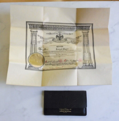 VTG 1940 SCOTTISH RITE FREEMASON 33 ASR CERTIFICATE MINNESOTA POUCH MASONIC