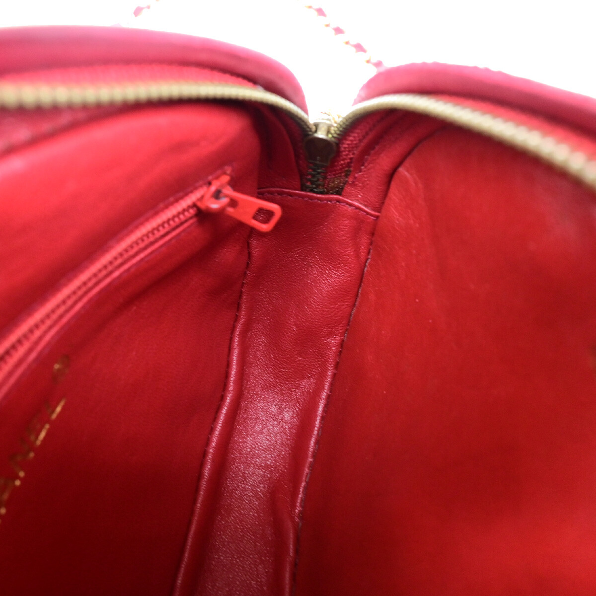 CHANEL CC Mini Tassel Oval Chain Shoulder Bag Leather Red