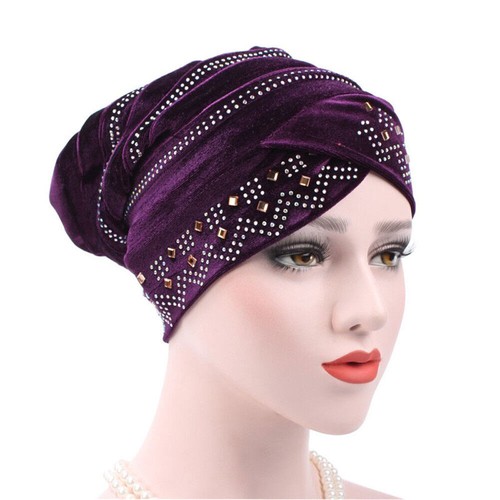 Cappello turbante donna donna morbido velluto cristallo berretto morbido berretto avvolgente - Foto 11 di 16