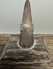 Artisan Made 925 Sterling Silver Spiny Oyster Cabochon Band Stamped Ring Sz 8