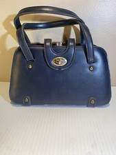 Vintage Navy Blue Original Pocketbook Double Header Handbag Satchel Purse Cara