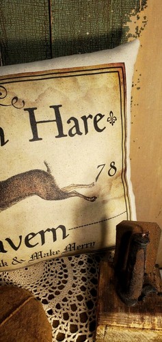 PRIMITIVE VINTAGE VICTORIAN FOLK ART 1778 BROWN HARE TAVERN RABBIT BUNNY PILLOW - Picture 4 of 7
