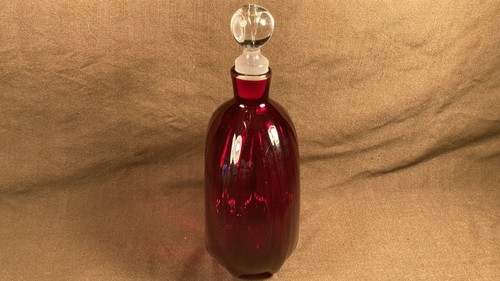 Vintage Art Blown Glass Bottle / Decanter Perfume w/ Stopper Ruby Singed / Mark - Picture 8 of 15