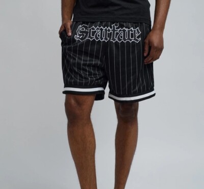 REASON Scarface Mesh Pinstripe Shorts Black Men’s Size S *NEW* $49