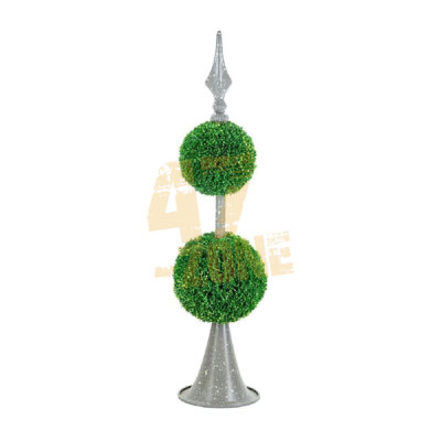 Spired Two Sphere Boxwood Topiary Green Gray Indoor Outdoor Garden Home Decor
