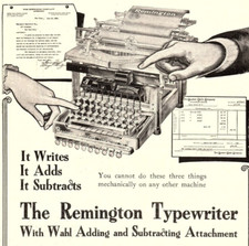 c1900 REMINGTON TYPEWRITER CO WAHL ADDING & SUBTRACT VINTAGE ADVERTISEMENT Z948 thumbnail