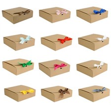 Pack of 12, 36 and 96, Easy Assembly, Rectangle Brown Kraft Box with Bow Ribbon