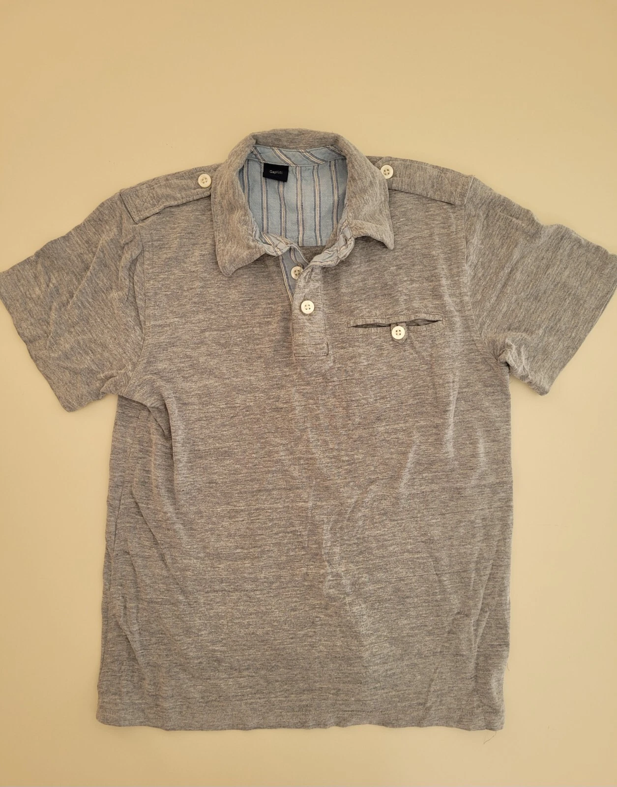 GAP Kids Shirt Boys M medium Short Pocket Tee Casual Dress Gray Grey Prep School