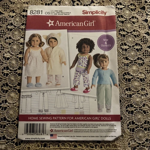 Simplicity Pattern 8281 American Girl Doll PJ's Robe Nightie 18"  Uncut NEW