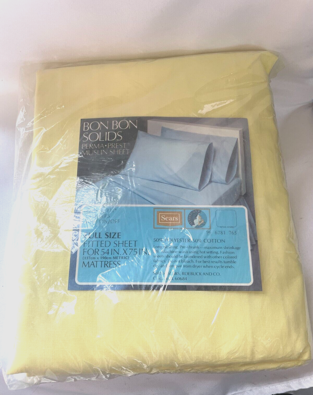 NEW Full Sheet Fitted Sears Bon Bon Yellow Solid Cotton Perma Prest