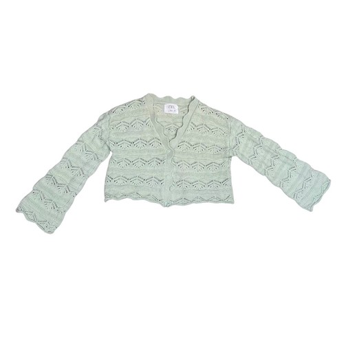 Zara Girls Pointelle Open Knit Cardigan Sweater Bell Sleeve V-neck Size 13-14 - Picture 2 of 6