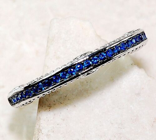 1CT Treated Blue Sapphire 925 Solid Sterling Silver Ring Sz 7 MB2