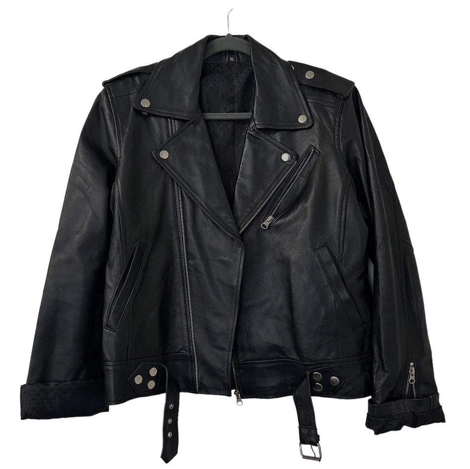 Women’s 100% Leather Oversized Double Breasted Moto Jacket Size XL