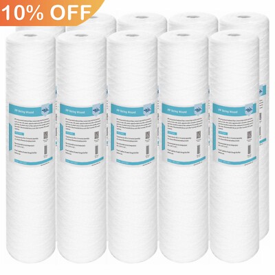 10 Pack 20'' x 4.5'' String Wound Whole House PP Sediment Water Filter 5/20 Micron