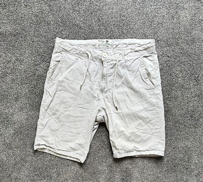 Men's DEFACTO Lightweight Beige & White Striped Cotton Bermuda Shorts- Size: 30