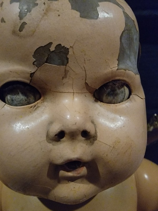 14" Effanbee 1950s Drink & Wet Composition Doll. Odd Horror Movie Halloween prop