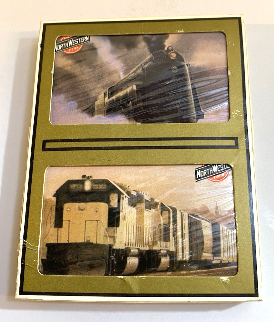Vtg Chicago Northwestern Railway NOS 2 Playing Cards Gemaco Bridge Locomotives A