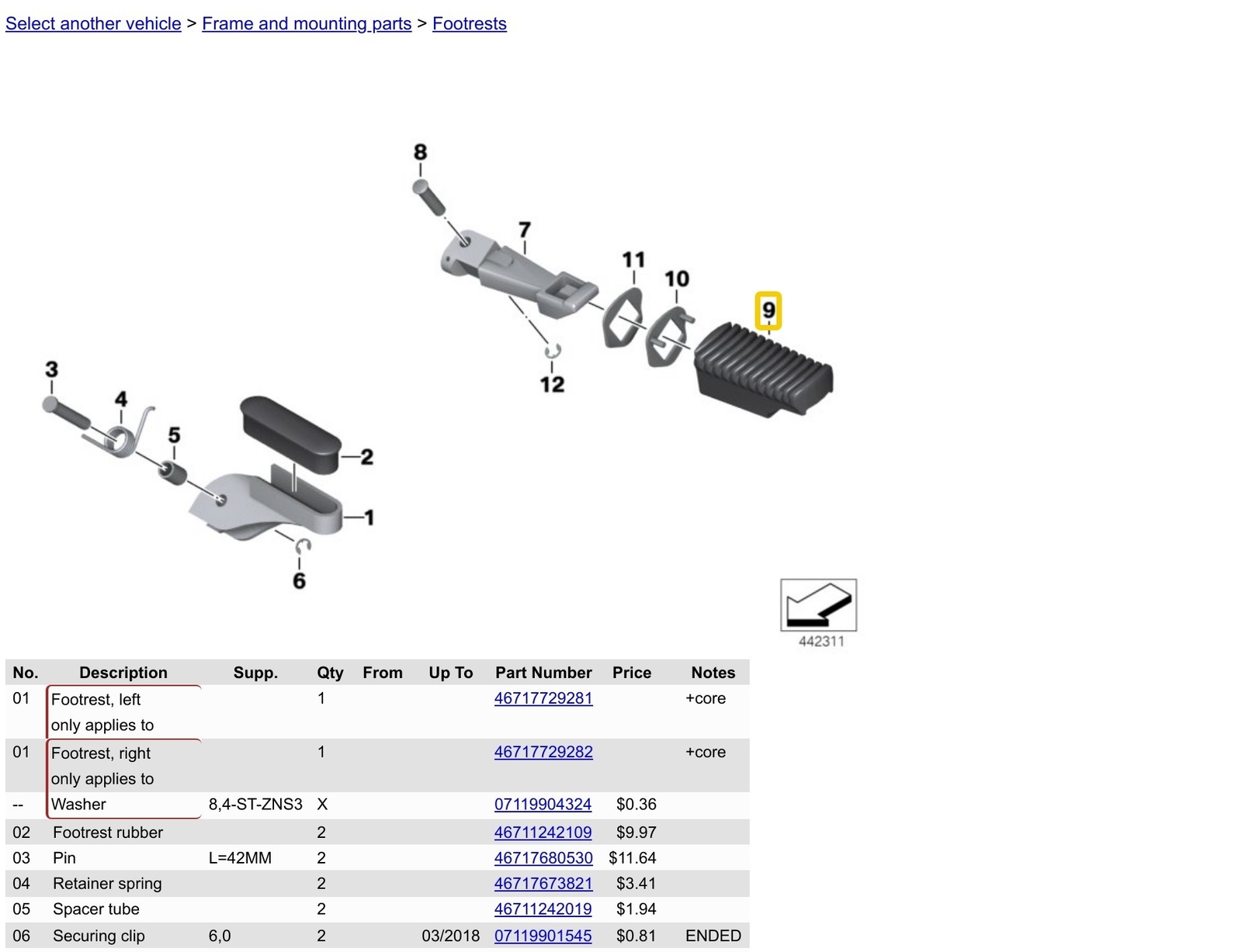 Genuine 46717664225 BMW Motorcycle Front Footpeg Footrest Rubber  
