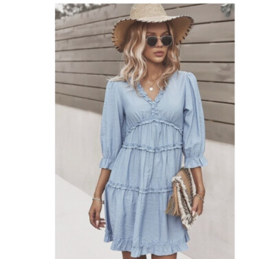 Three-Quarter Length sleeve Jean looking Mini Blue dress