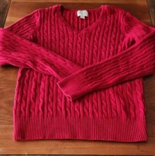 St Johns Bay Sweater Size Large Red Cable Knit Long Sleeve V Neck Sweater