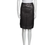 Vintage Y2K JAC FERRAR Metallic Genuine LEATHER Skirt Size S Silver Black Pencil