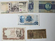 Mixed Lot Of 5 World Paper Money Brazil, Egypt, Norway, Spain And Military Cert