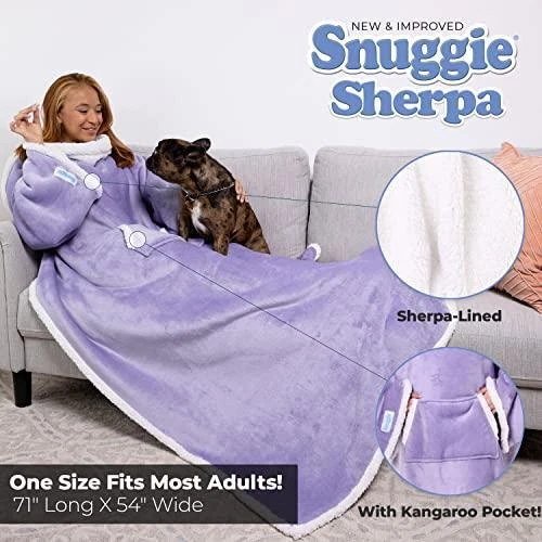 Snuggie Sherpa- The New u0026amp; Improved Wearable Blanket That Has Sleeves,  Warm, | eBay