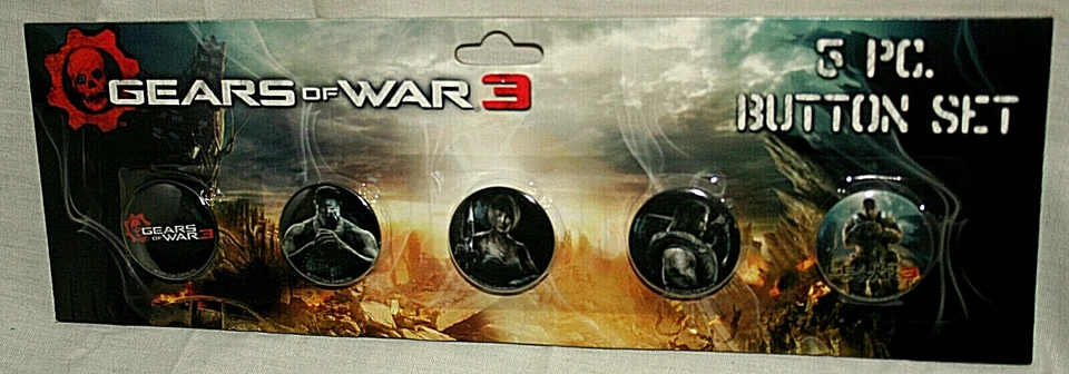 Gears Of War 3 NECA 5 Pin / Button Set New NOS Sealed MOC 2011  - Image 2 of 4