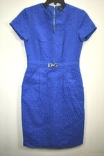 Tahari Arthur S Levine Women Short Roll Tab Notch Neck Back Zip Sheath Dress 4