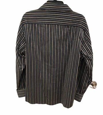 liz claiborne men's dress shirts Liz Claiborne Button Up Shirt Size L Striped Cotton Men's Dark Blue/Gray -  NWT