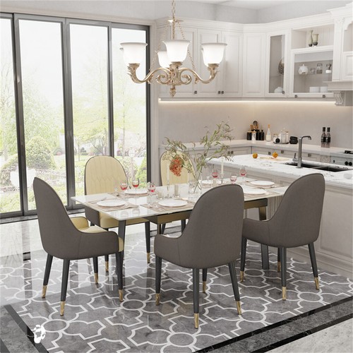4-Size Modern Marble Stone Kitchen Table for Dining Room Rectangular Metal Frame - Picture 45 of 63