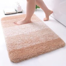 Microfiber Bathroom Rugs, Shaggy Soft and Absorbent, Non-Slip, 24" x 16" Beige