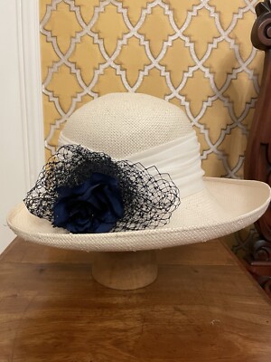 Vintage Cream Large Turn Back Brim Hat By The British Hat Guild