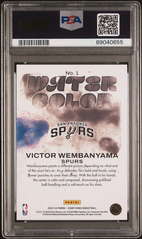 PSA 10 VICTOR WEMBANYAMA RC 2023 PANINI COURT KINGS WATER COLOR GEM MINT POP /5! - Image 2 of 3