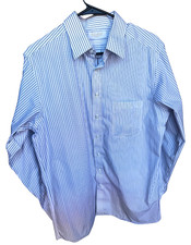 Gold Label Roundtree  Yorke Slim Fit Non-Iron Dress Shirt 16.5 33 Blue Stripe