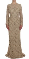 Dolce & Gabbana Beige Floral Lace Sheath Maxi Women's Dress Authentic