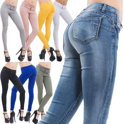 Damen Jeans Hose Skinny Slim Stretch Push Up Tailliert Neu M5780