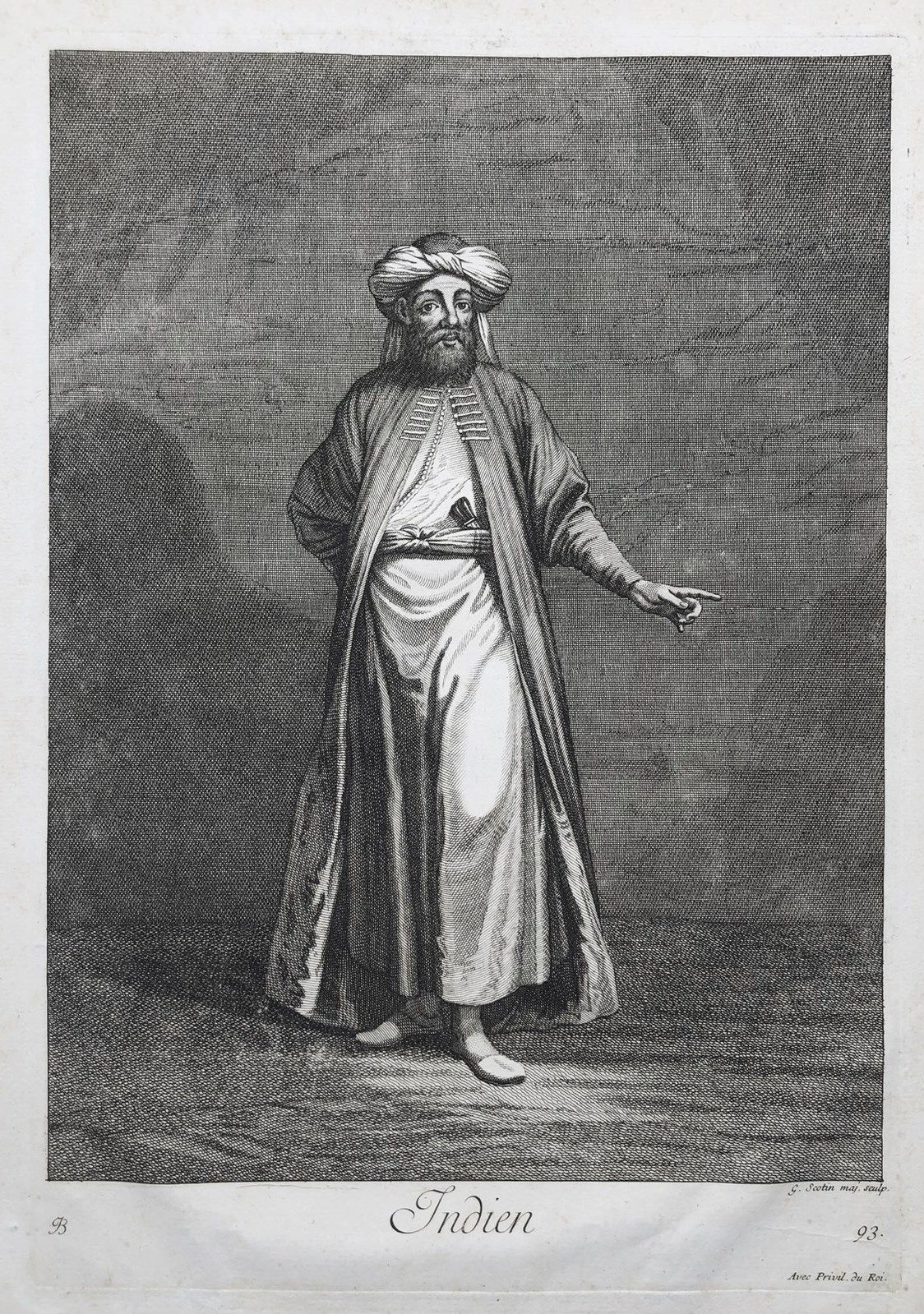 Traje De Hombre Indio De La India Grabado En Cobre Le Hay 1714