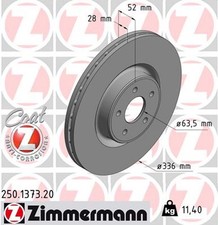 2x Bremsscheibe COAT Z ZIMMERMANN 250.1373.20 für FOCUS FORD 2 500