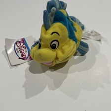 Vintage Disney Store Little Mermaid FLOUNDER Mini Bean Bag 7" Stuffed Plush Toy