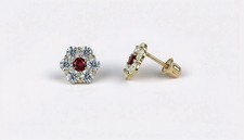 14K Yellow Gold Beautiful Flower CZ Stud Earrings for Women