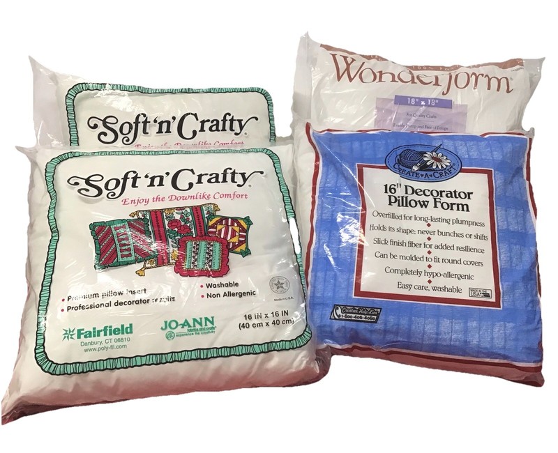 4  POLYESTER FIBERFILL PILLOW FORMS= 3 (16”x16”) AND 1 (18”x18”) NEW