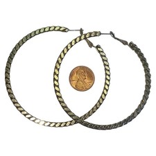 Vintage 90s Y2k Gold Tone Flat Twist Big Hoop Earrings 3"