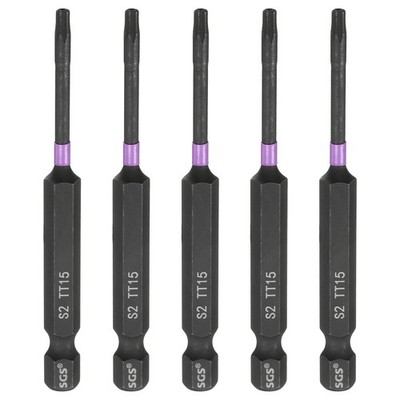 5er-Set TT15 Torx-Schraubendreherbit 1/4'' Sechskantschaft 3'' für Magnet mit Loch