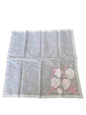 Vintage Embroidered Floral Pink White Rose Handkerchief 15  x 15  