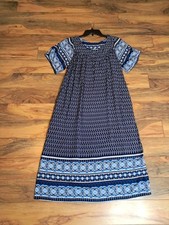 Ekouaer Womens Maxi Dress Size M Blue Paisley Geo Boho Beachy Lightweight 
