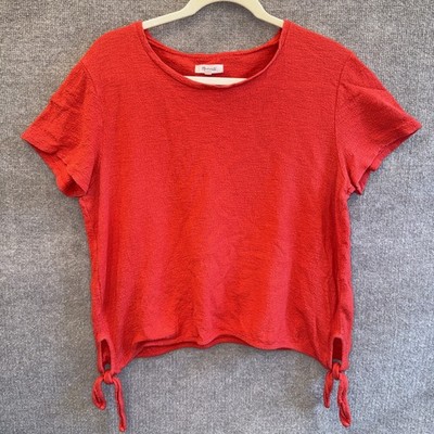 Madewell Womens Side-Tie Top Texture & Thread Small Red Short Sleeve Cotton